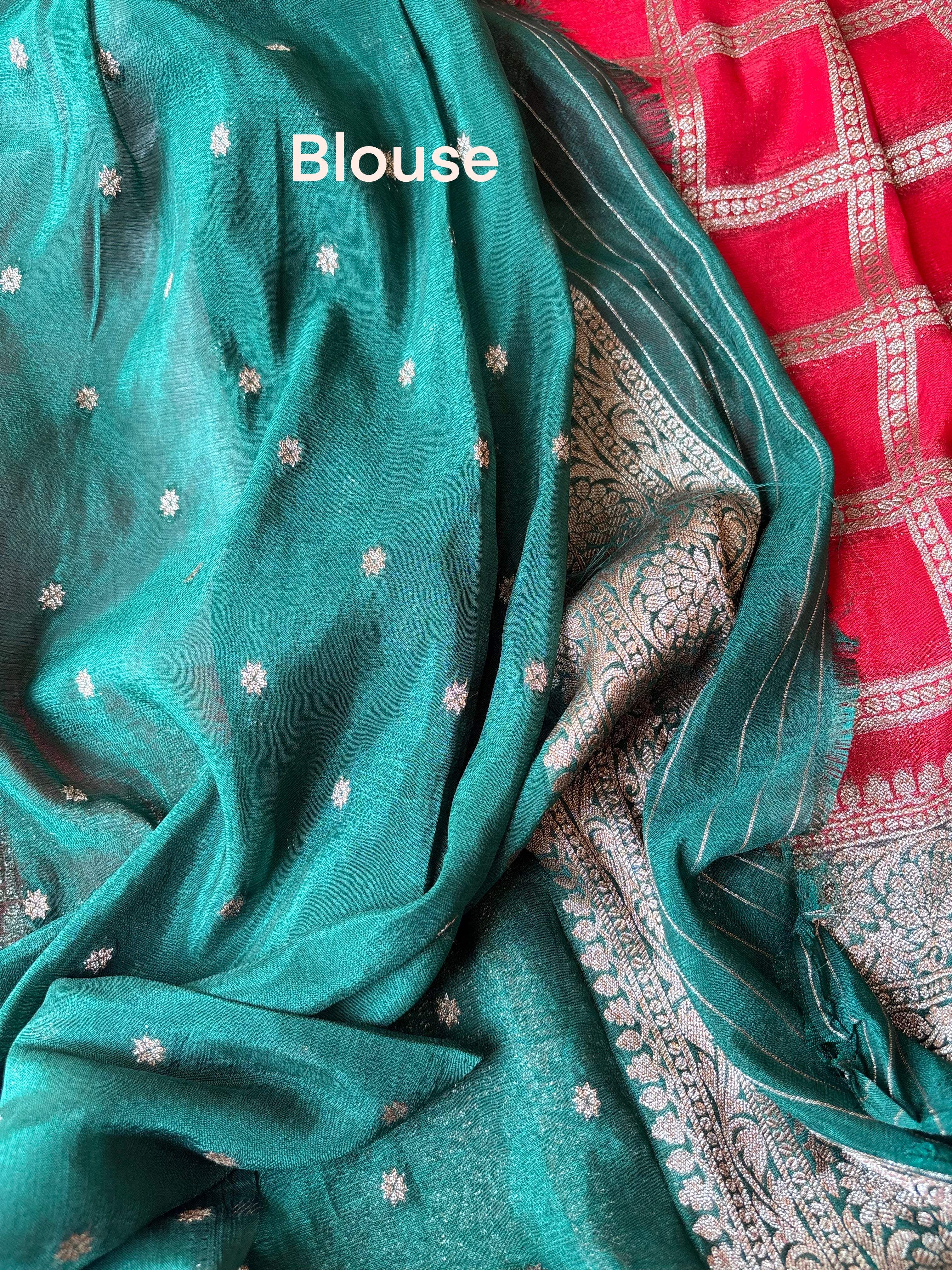 Red with Dark Green semi banaras Saree